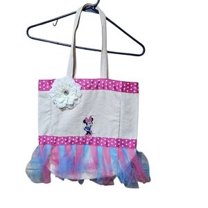 🎀 Minnie Mouse Handmade Canvas Tote Bag – Pink Polka‎ Dots & Tulle Skirt Accent